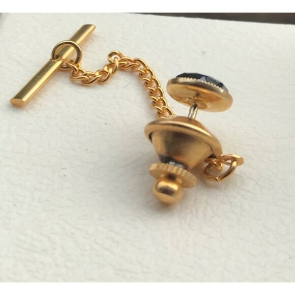 Vintage Gold Tone Tie Tack With Black Stone - Picture 4 of 5